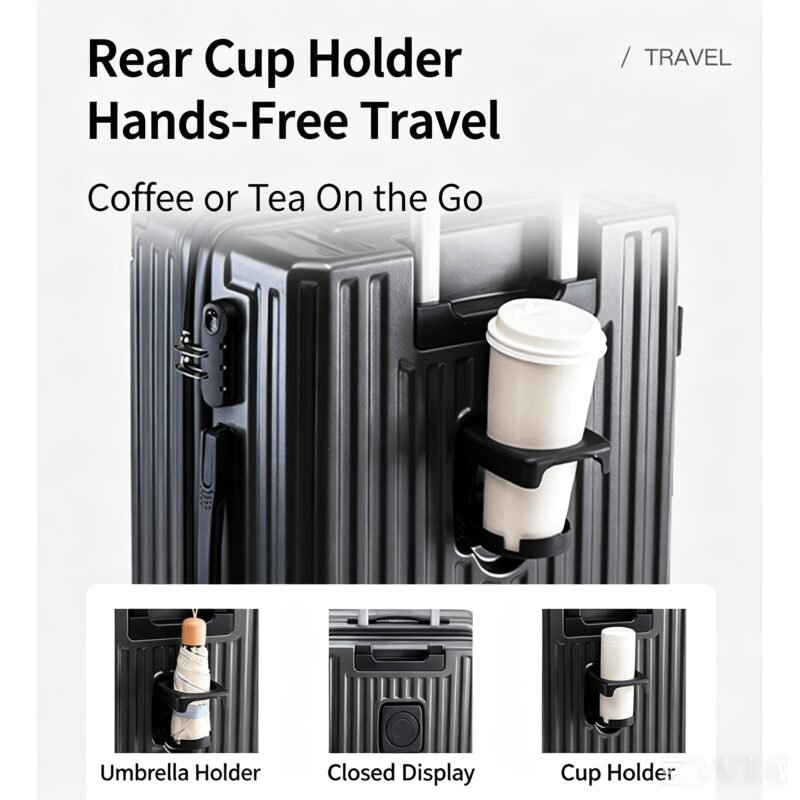 Expandable Trolley Suitcase – ABS/PC Hard Shell with Cup Holder & Silent Wheels