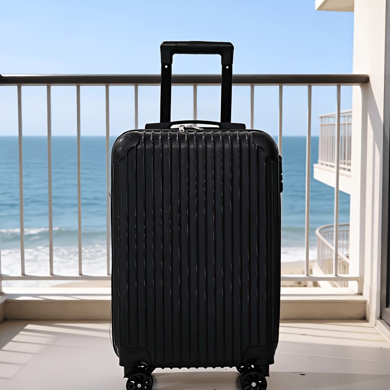 Modern Striped Carry-On Suitcase – Compact Luggage with Combination Lock