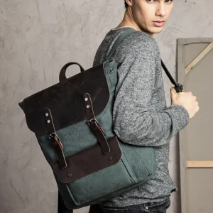H82d0dd5e86324dadb24c08628803eb26d.webp Leather & Canvas Casual Backpack – Travel & Hiking Daypack