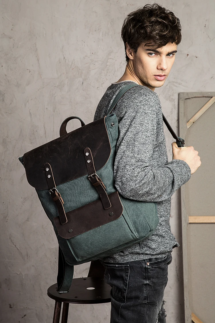 H82d0dd5e86324dadb24c08628803eb26d.webp Leather & Canvas Casual Backpack – Travel & Hiking Daypack