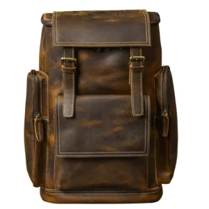 Vintage Genuine Leather Backpack – Large Capacity Hiking Bag
