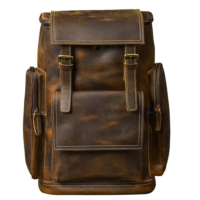 Vintage Genuine Leather Backpack – Large Capacity Hiking Bag