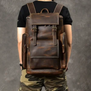 Vintage Genuine Leather Backpack – Large Capacity Hiking Bag