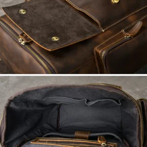 Vintage Genuine Leather Backpack – Large Capacity Hiking Bag