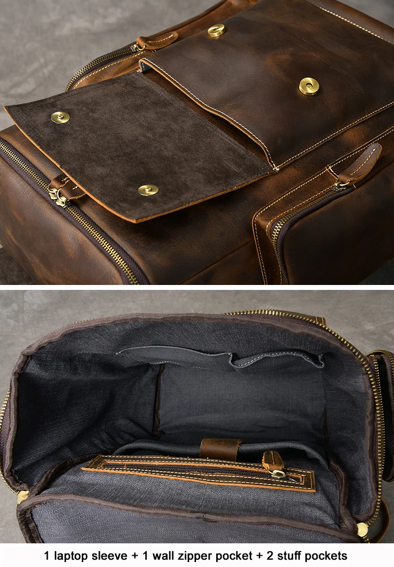 Vintage Genuine Leather Backpack – Large Capacity Hiking Bag
