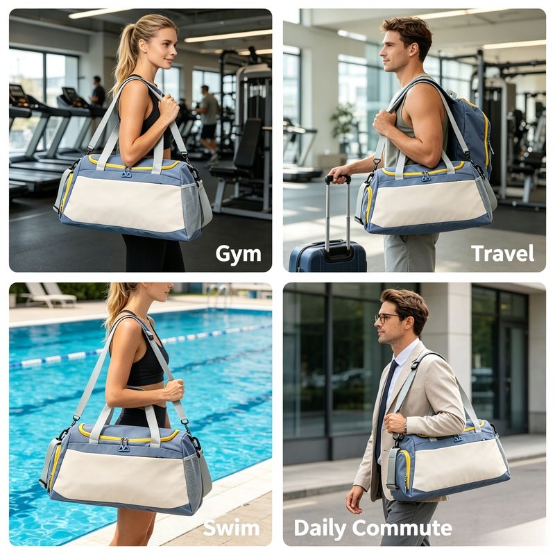 Color-Block Travel Tote Bag – Large Capacity Sports & Swimming Bag